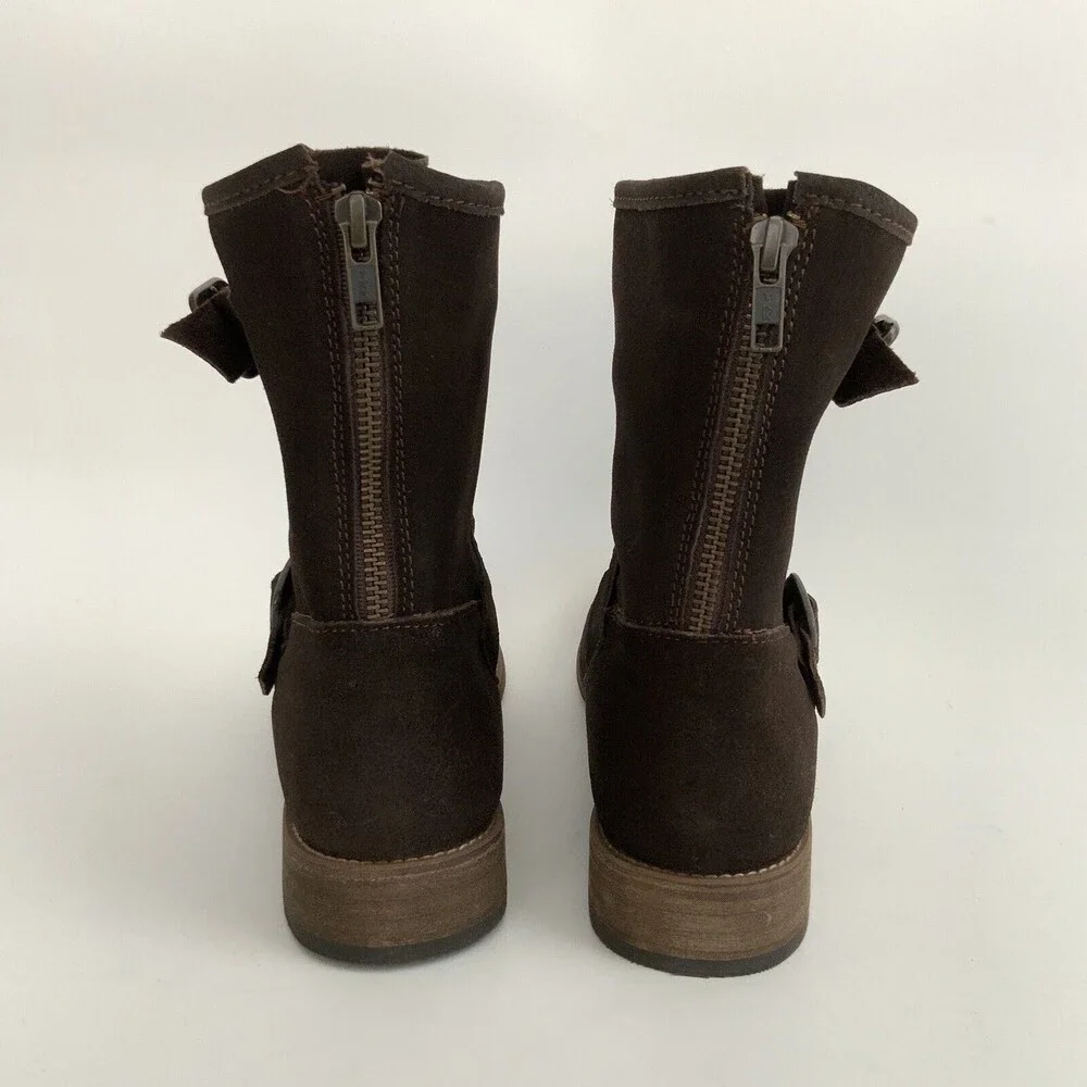 Fitzwell Leather Ankle Boots Brown Double Buckle Zip Back 10